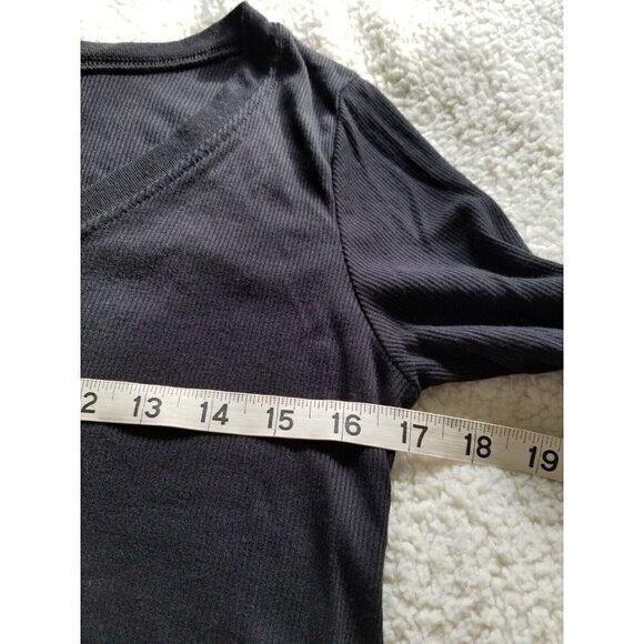 TREASURE AND BOND WOMENS BLACK LONG SLEEVE V-NECK RIB KNIT TOP SIZE MEDIUM - Picture 7 of 9